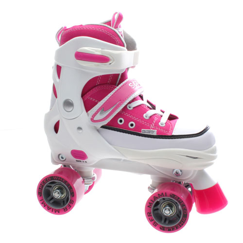 NEW Girls/Junior SFR Miami Adjustable Quad Roller Skates in White/Pink